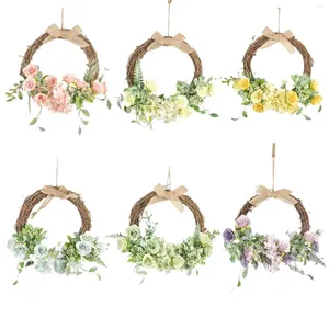Decorative Flowers Rattan Circle Simulation 13in Artificial Flower Wreath Front Door Greenery Garland Farmhouse Fireplace Ornament Home