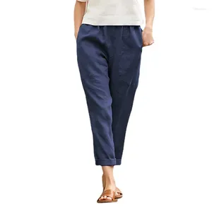 Women's Pants European And American Foreign Trade Large Pockets Solid Color Comfortable Cotton Linen Slacks Straight Women