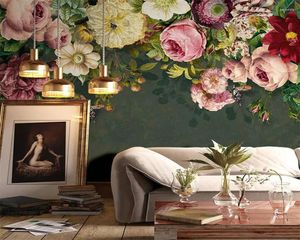 壁紙カスタムポーの壁紙花ヨーロッパスタイルの油絵花屋内寝室のテレビ背景壁カバー