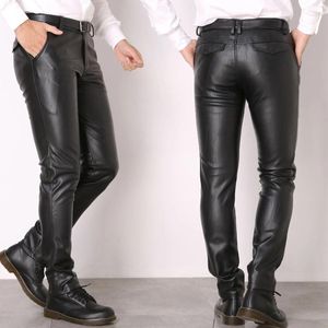 Pantaloni da uomo in pelle PU stile moda Night Club Dance pantaloni da moto skinny slim fit finti