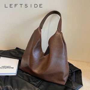 LEFTSIDE Borsa a tracolla in pelle di design alla moda per le donne Tendono borse e portamonete Hobo semplici grandi sotto le ascelle femminili 240326