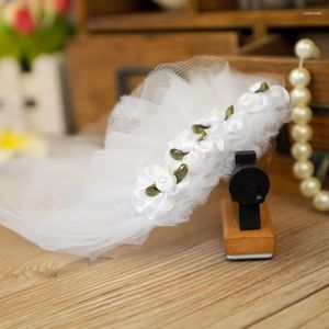 猫のキャリア犬のブライダルベールと金属製のクリップ付き白い花の装飾小さなペットの結婚式のベール