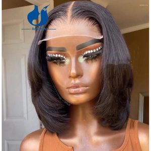 Ametista em camadas natural preto bob perucas de renda cabelo humano para as mulheres 13x6 peruca frontal parte profunda sem cola remy preplucked