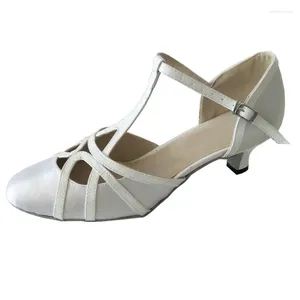 Dance Shoes Women's Customized Heel Modern Closed Toe Salsa Latin Ballroom Party Social Indoor White Wedding Elisha Shoe