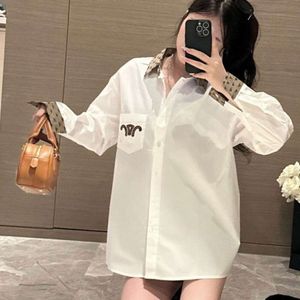 early spring women shirt designer shirts womens fashion three-dimensional letters embroidery blouse flip leader mouth letters long sleeve coat tops two Color