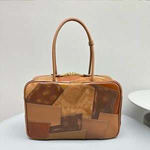 Saco de designer bolsa de luxo bolsa de couro camurça retalhos pasta superior espelho qualidade artesanal couro genuíno bowling bolsa de ombro fim de semana bolsa de viagem