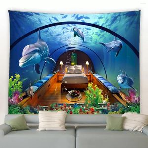 Tapissries Dolphin Large Tapestry Beautiful Ocean Scenery Wall Hanging Hippie Boho Yoga Picknick Mat Beach Handduk