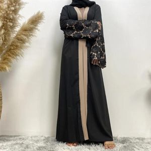 Roupas étnicas Dubai Black Lace Aberto Abaya Eid Ramadan Kimono Cardigan Turquia Mulheres Muçulmanas Maxi Vestido Árabe Robe Islâmico Kaftan Vestido