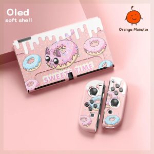 Casos Doce Bonito Dos Desenhos Animados Rosa Donut Carrying Case Para Nintendo Switch / OLED / Lite Com Proteção Antidrop Média Completa Crianças Presentes