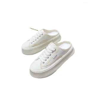 Casual Shoes Cozok Summer Women's Thick Soled Biscuit Half Trailer Canvas Small White One Step Higher