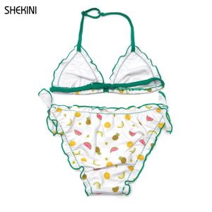Set Shekini Girls Halter Triangle Bikini Ruffled Shote Bottom Cine Swimsuits Two Fiets Children Beach Bathing Abita da bagno Teen Swimwear