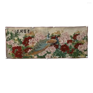 Tapestries Flower Blossoming Rich And Noble Peacock Painting Retro Long Screen Tangka Embroidery Decoration Hanging Picture