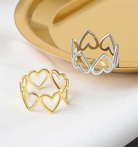 Aesthetic heart hollowout 925 Sterling Silver Ring Gold Jewelry Leaf Gift Not Allergic Opening Rings Love Loop kofo 2202098008446