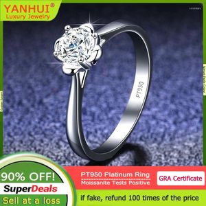 Cluster Rings Luxury PT950 Platinum Ring Solitaire 0.5 VVS1 D Color Moissanite Diamond Wedding Band Fine Jewelry For Women
