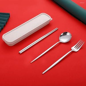 Flatvaruuppsättningar 1set Stainless Steel Middag Portable Fork Spoon Cutlery With Case Travel Dinner Kitchenware Tablewery
