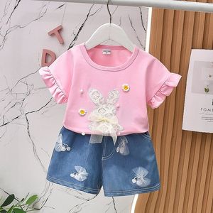 Baby Girls Clothes Sets Summer Fashion Cute Suits Children TShirt Denim Shorts 2Pcs Kids Cotton Outfits Tracksuit 240327