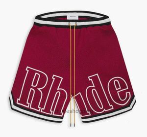 Designer Rhude Mens Capsule Summer Beach Pantaloni Mesh Materiale Traspirante Sudore Allentato Fitness Basket Corto Rosso 741