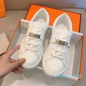 Designer Women Metal Buckle Platform Shoe 2021 Paris Brand Fashion Luxurys Designers Shoes Casual White Genuine Leather Sneakers Woman Flat Heel Sport Trainers