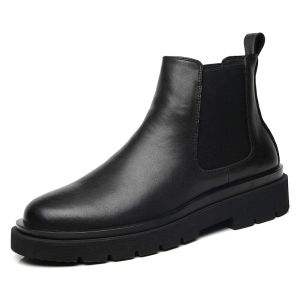 Boots Korean Style Men Fashion Platform Boots Black Natural Leather Shouse красивые ботинки весна осень лодыжка Botas Hombre Mans