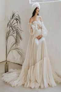 Pretty Off Shoulder Evening Dresses Tulle Ruffles Aline Maternity Dress Illusion Puffy Sleeves Long Robes For Pregnant Women P3931071