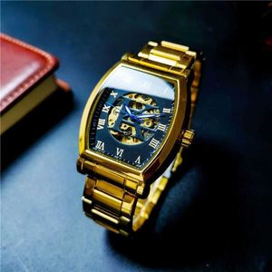 New barrel type automatic mens mechanical watch double-sided hollowed out lunar phase luminous waterproof business fashion