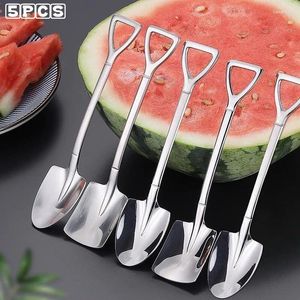 Łyżki 5pcs Zestaw stali ze stali nierdzewnej Kreatywna kawa Lody Deser Retro Cute Square Head Spoon Strepe Cuithing Kitchen Gadżet