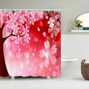 Duschgardiner Vattentät gardin för badrum Cherry Blossom Pink Flowers Printing Bathtub Tyg Bath With Hooks