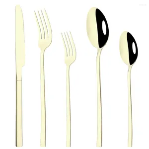 Set di posate Coltello da tavola in acciaio inossidabile Forchetta da dessert Cucchiaio Set da tavola 1/2/4 Posate in oro Specchio Dinnenrware