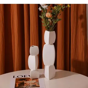 Vases Ceramic Vase Geometry Flower Arrangement Modern Home Decoration Accessories Handicraft Furnishings Simulation Stone