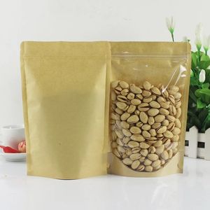 Kraft Paper Zip Lock Bags One Side Clear Stand Up Resealable Snack Coffee Beans Dates Chocolate Packaging Storage Gift