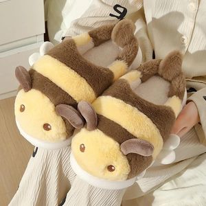 Slippers Winter Men Bee Plush Warm Unisex Cartoon Cotton Comfortable Soft Sole Indoor Chinelos Masculinos