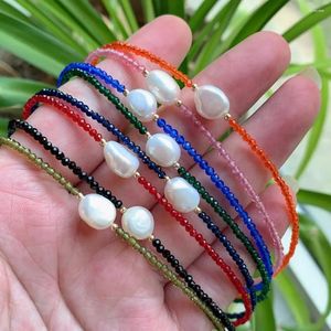 Choker 10pcs/pack Tiny Chain Crystal Necklace Colorful Small Spinel Stone Natural Baroque Pearl Charm Short Collier Necklaces