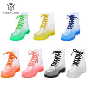 Boots Summer Women Rain Boots Fashion Waterproof Shoes Woman Nonslip Transparent Boots Female Candy Colors Outdoor Girl's Shoes