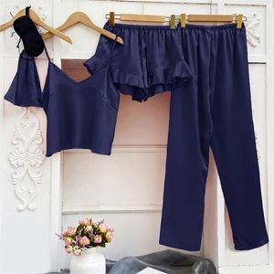 Heimkleidung fünf Stücke Seiden Satin Summer Pyjamas für Frauen Schlinge Hemd Shorts langweiliger Anzug Schlafkleidung Pyjamas Damen Damen