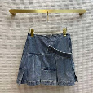 2024 Women's Clothing Light blue denim patchwork skirt Spring Summer New 332