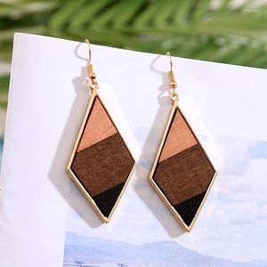 Dangle Earrings Simple Handmade 3 Color Natural Wooden Drop For Women Fashion Vintage Ethnic Square Geometric Metal Earring Gift