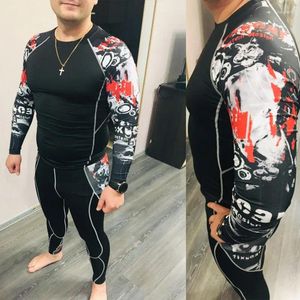 Herr termiska underkläder män jogging skinn kompression lång ärm tröjor leggings sport set bodybuilding track kostym rashgard man