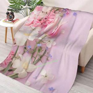 Cobertores branco rosa sherpa lance cobertor vida saudável moderno para sofá cama sala de estar flor rosa flor flanela