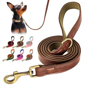 Dog Collars 2 Leads Layer Leather Leash Walking Pitbull Training PU Dogs Pet 5ft Soft Small For Durable Medium Large