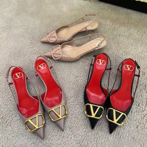 Women Sandals Designer Brand High Heels Shoes 4cm 6cm 8cm 10cm tunna klackar spetsiga tår Sandal äkta läder Sommarstorlek US4-13