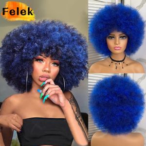 Wigs Short Hair Afro Kinky Curly Wigs With Bangs For Black Women African Synthetic Ombre Glueless Cosplay Wigs High Temperature Felek