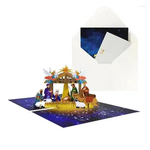 Party Decoration 3D Up Greating Card Nativity Cards med kuvert Handgjorda födelse av Jesus på Holy Night Paper för födelsedag