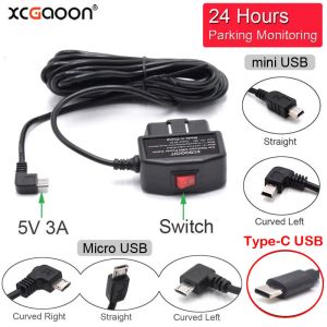 24 Stunden Mini Mico USB -Anschlüsse 5V 3A Auto -Ladungskabel OBD Hardwire Kabel 3,5meter mit Schalter für das DVR des DS -Cam -Camcorder -Fahrzeugs