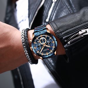 Curren Män tittar på Top Brand Luxury Sports Quartz Mens Watches Full Steel Waterproof Chronograph Wristwatch Men Relogio Masculino