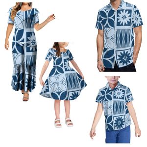 Polinésia pai mãe e filho conjunto personalizado pai-filho vestido de festa de família roupas das mulheres vestido masculino camisa verão 240323