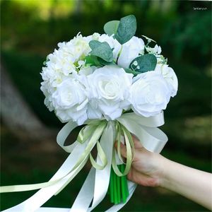 Decorative Flowers Wedding Bouquet Bridesmaid Holding Flower Silk Roses Bridal Hand Artificial Church Decoration B03E