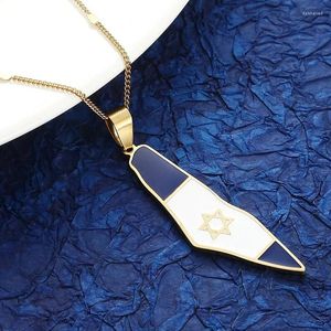 Pendant Necklaces Israel National Map Flag Necklace For Women Men Hebrew Jewish Stainless Steel Gold Color Chain Collar Jewelry Gift 2024