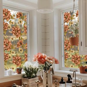 Fensteraufkleber Kizcozy SE503-UV-43X100CM Herbstblumen- und Pflanzenmuster Transparente Sichtschutzfolie für Wohnzimmer-Glasdekoration