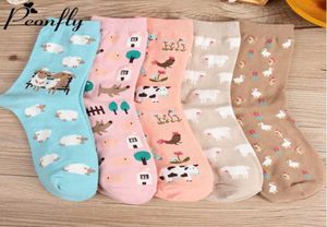 Skarpetki Hosiery Peonfly 2021 Autumn Women Cartoon Animal Animal Cute Sheep Cow for Girl