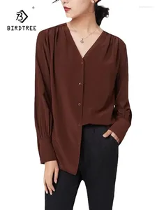 Women's Blouses Birdtree Mulberry Silk Long Sleeve Shirt Commuter Crepe De Chine 2024 Fashion V-neck Blouse T37651QC